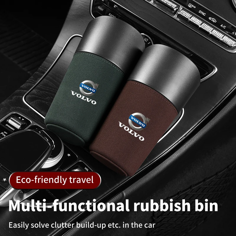 Suede Car Cup Sink Trash Can Mini Multifunctional Organizer For Volvo C30 C70 S80 S90 T6 V40 V50 V60 V70 V90 XC40 XC60 XC70 XC90