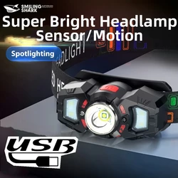 Smiling Shark TD0178 Rechargeable Headlamp, XPE Motion Sensor Headlights, 6 Modes, for Outdoor Camping, Hiking, Night Fishing