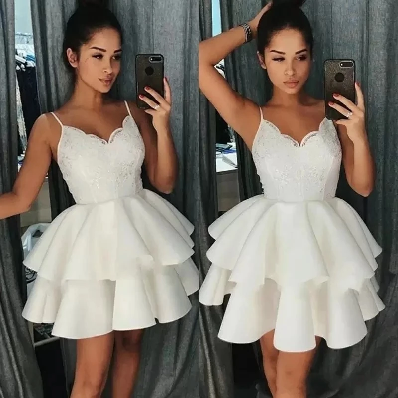 ANGELSBRIDEP – robe de soirée en dentelle pour filles, robe courte ivoire, bretelles Spaghetti, couches, fête de remise de diplôme, grande taille