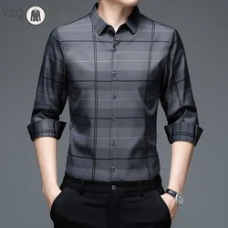 Camisa de solapa de manga larga estampada para hombre, Top cómodo sin arrugas, sin planchado, informal, primavera y otoño, nueva moda