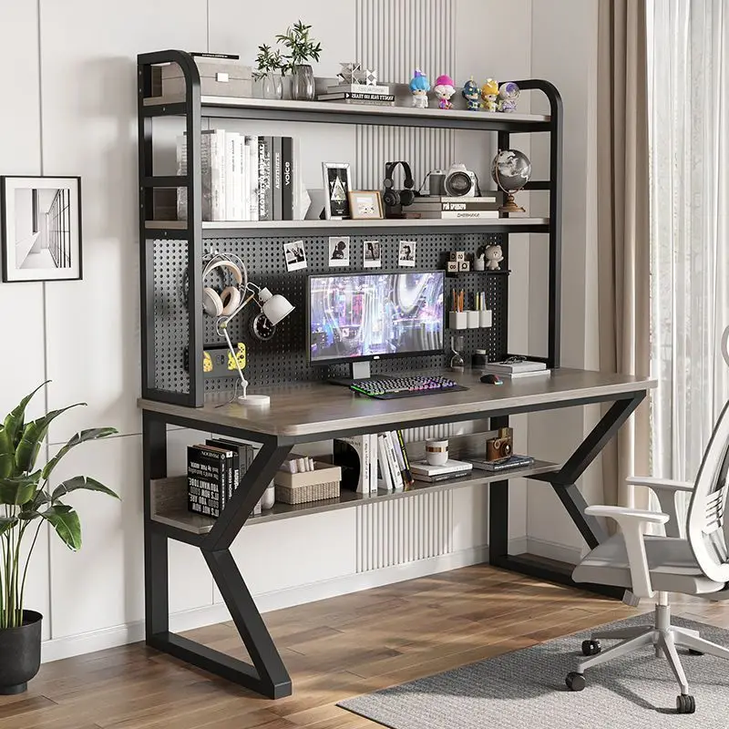 Customizable Modern Writing Desk Space-Saving Computer Desk Desktop Bookshelf Durable Storage Hole Board Wooden Office School