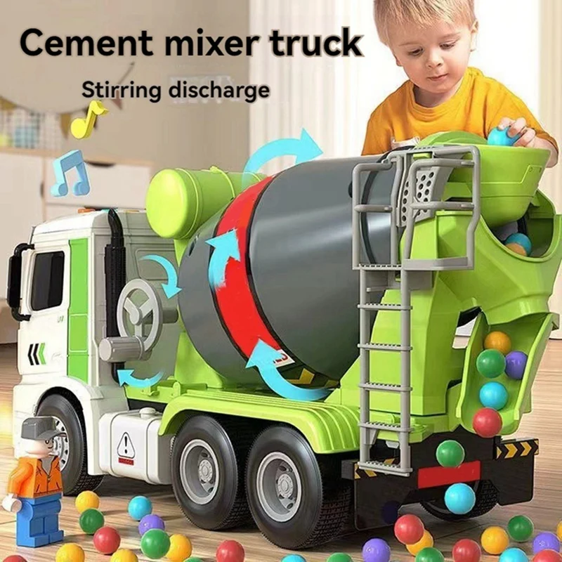 Simulation Engineering Truck Inertial Cement Mixing Discharge Acousto-Optic Concrete Set Toy Car For Kids 2 Years Old