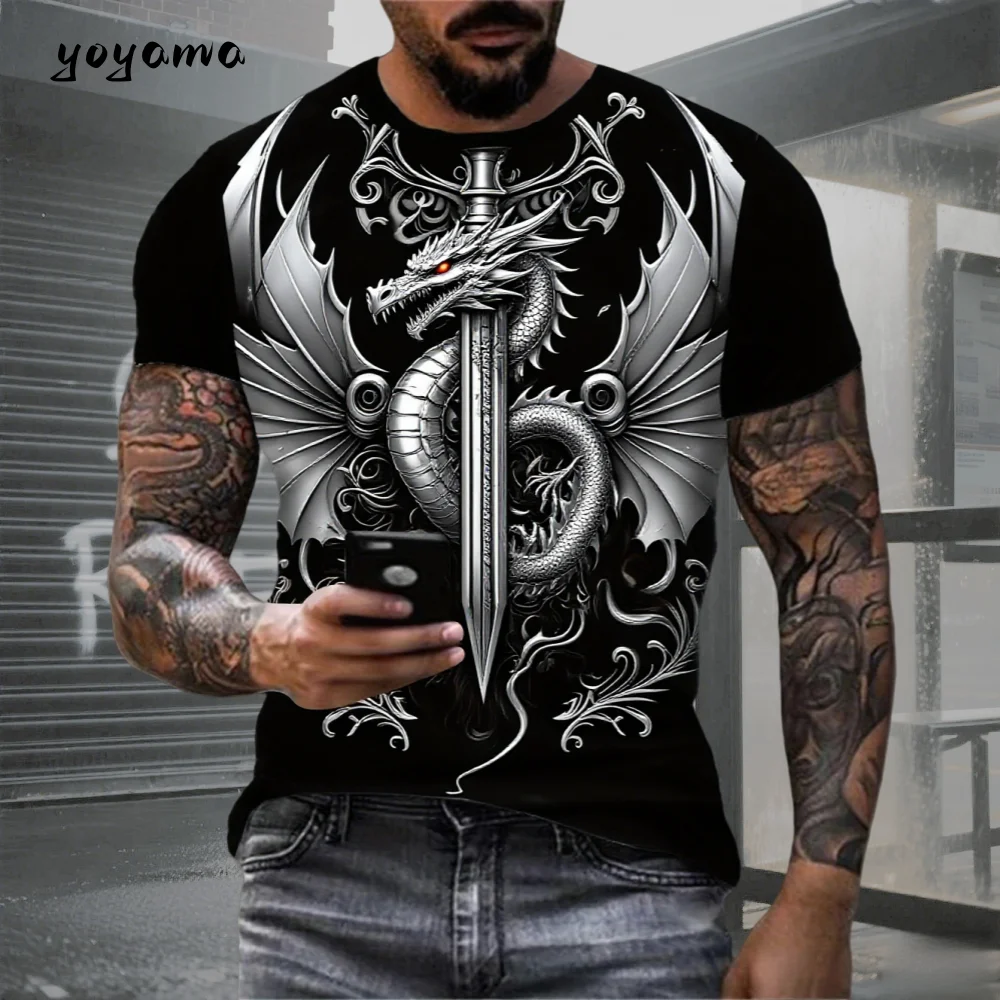 Men's T-shirt - Dragon-shaped short sleeve 3D pattern - Summer new style - Loose and casual - Quick-drying men's clothing