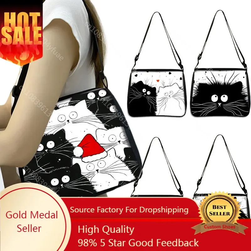 Customized Shoulder Bag Cute Black And White Cat Printing Women Handbag Girls Clutch Lipstick Purse Storage Bag Messenger Bag