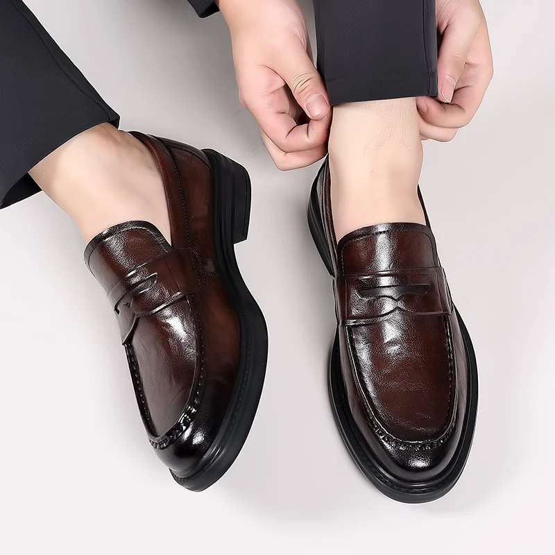 Italian High-end Leather Slip-on Shoes Mens Business Dress Square Toe British Slip-On Formal Casual Loafer Oxford Shoes Wedding