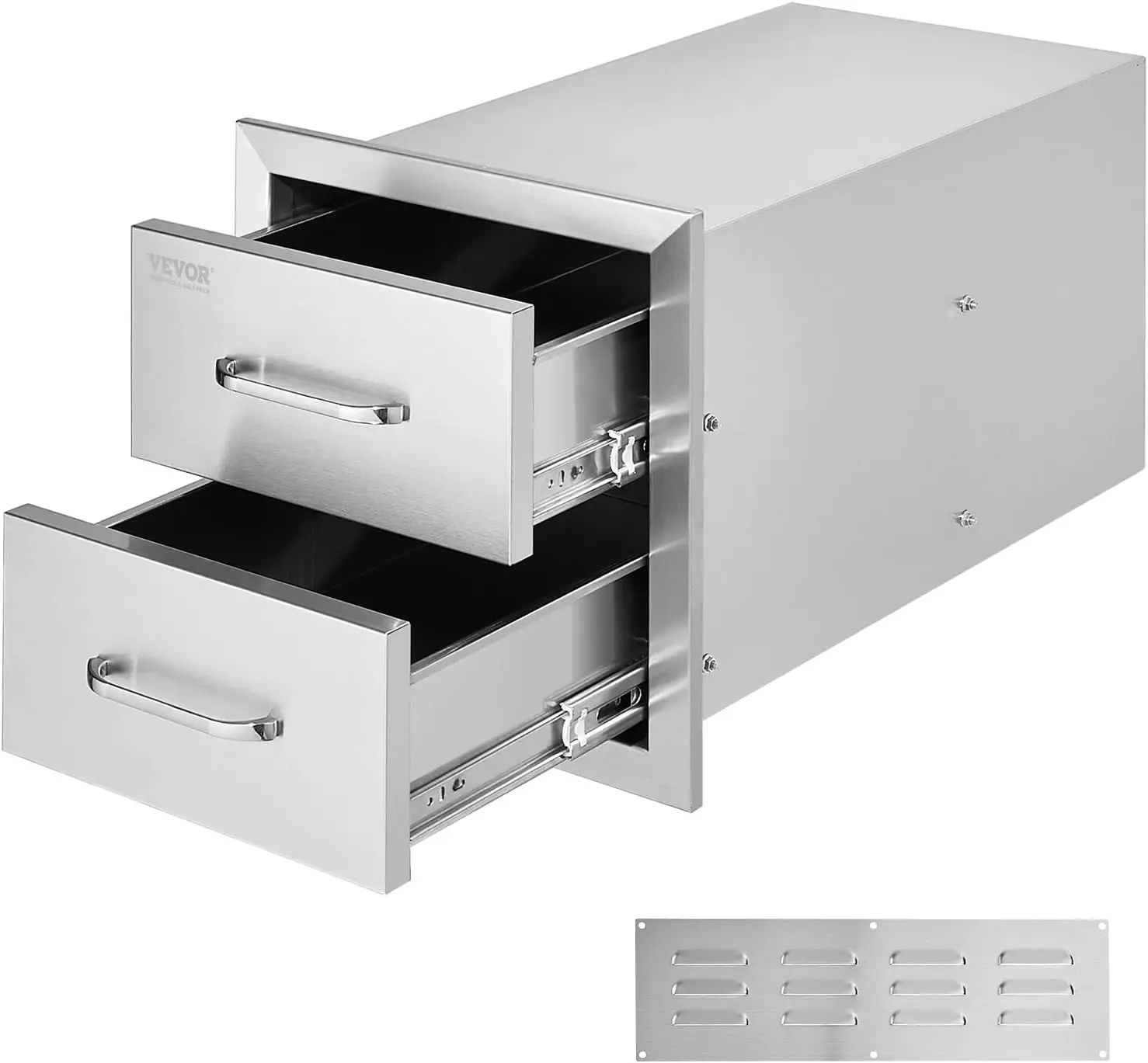 

Outdoor Kitchen Drawers 14W x 14.3H x 23D Inch, Flush Mount Double BBQ Drawers Stainless Steel with Handle, BBQ Island Drawers