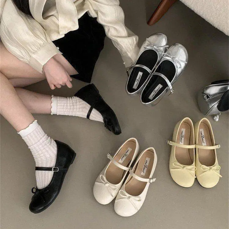Silver  Knot Elevating Ballet Flats Women's Fashion Single Shoes 2026 New Style Versatile Fairy Tale Style Shoes