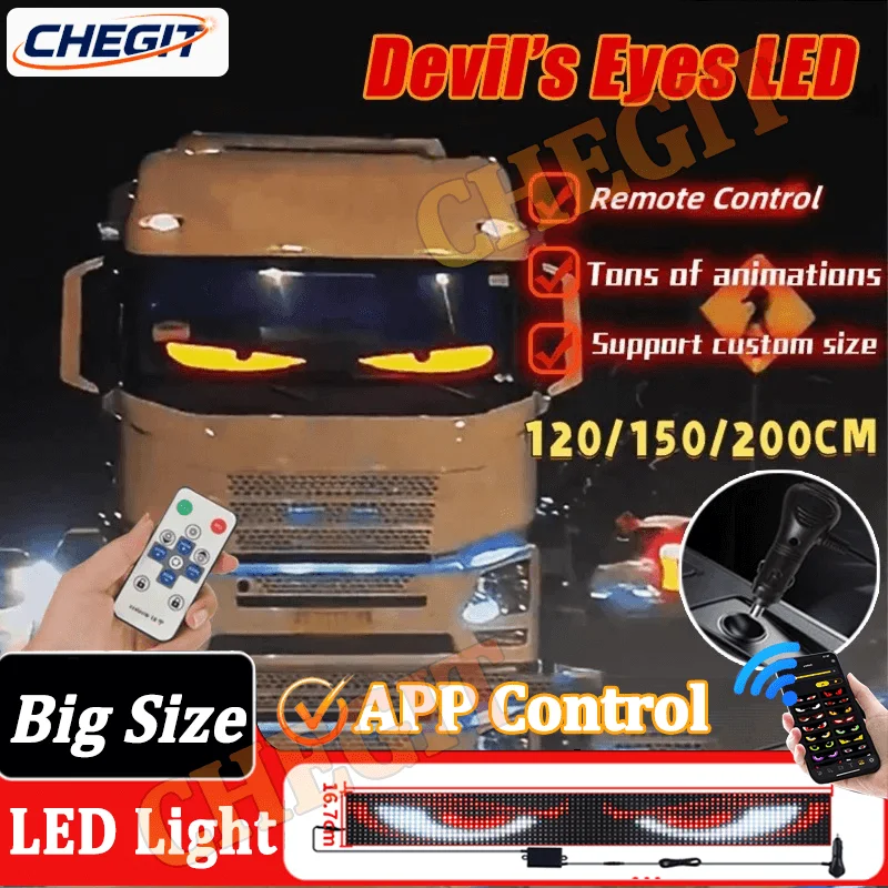 Large APP Truck Car Devil Eye LED Pixel Panel Light Remote Control Soft Foldable Lighting Scrolling For Board Windshield 12V
