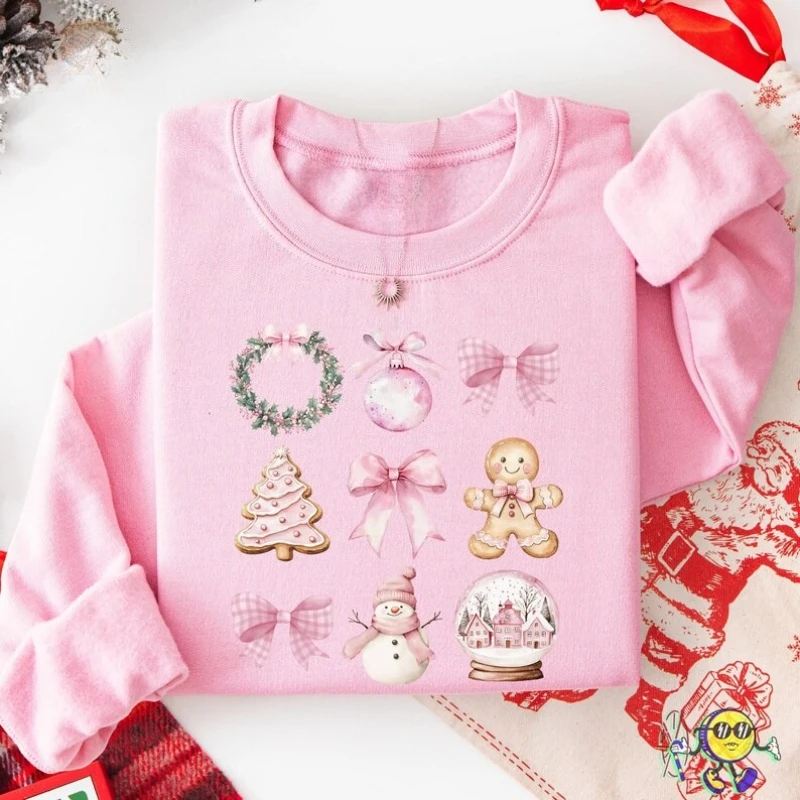 

Pink Vintage Coquette Christmas Preppy Christmas Season Sweatshirt Cute Pink Festive Holiday Shirt Girly Xmas Thermal Hoodie Top