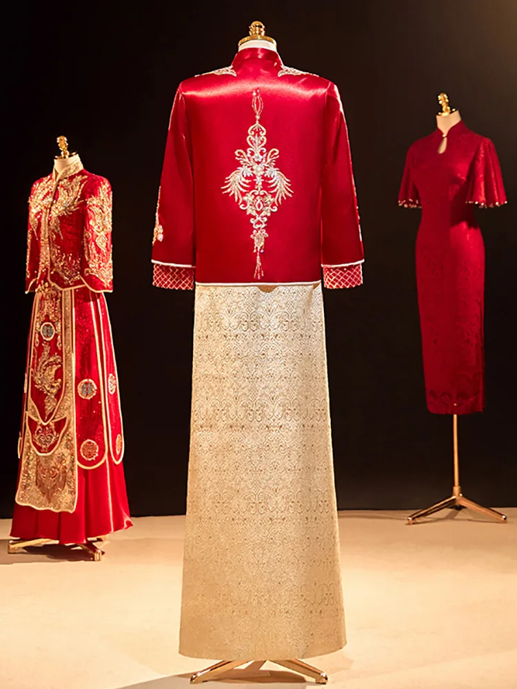 Chinese Dragon Phoenix Wedding Dresses for Men, Tang Suit, Hanfu, Traditional Marriage Clothing