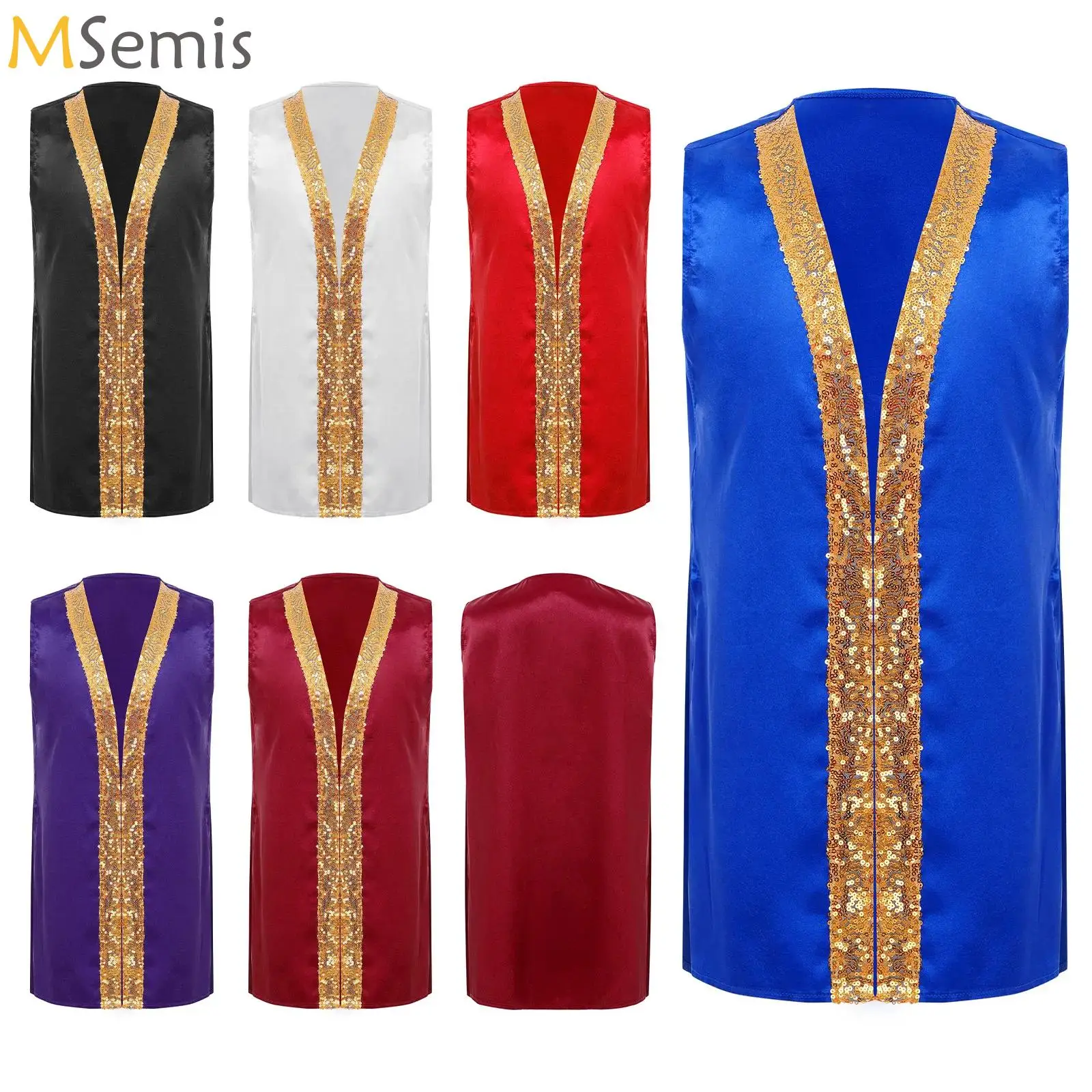 

Big Boys Praise Dance Tunic Liturgical Top Split Shiny Sequins Satin Worship Robe Choir Modern Party Stage Performance Costume