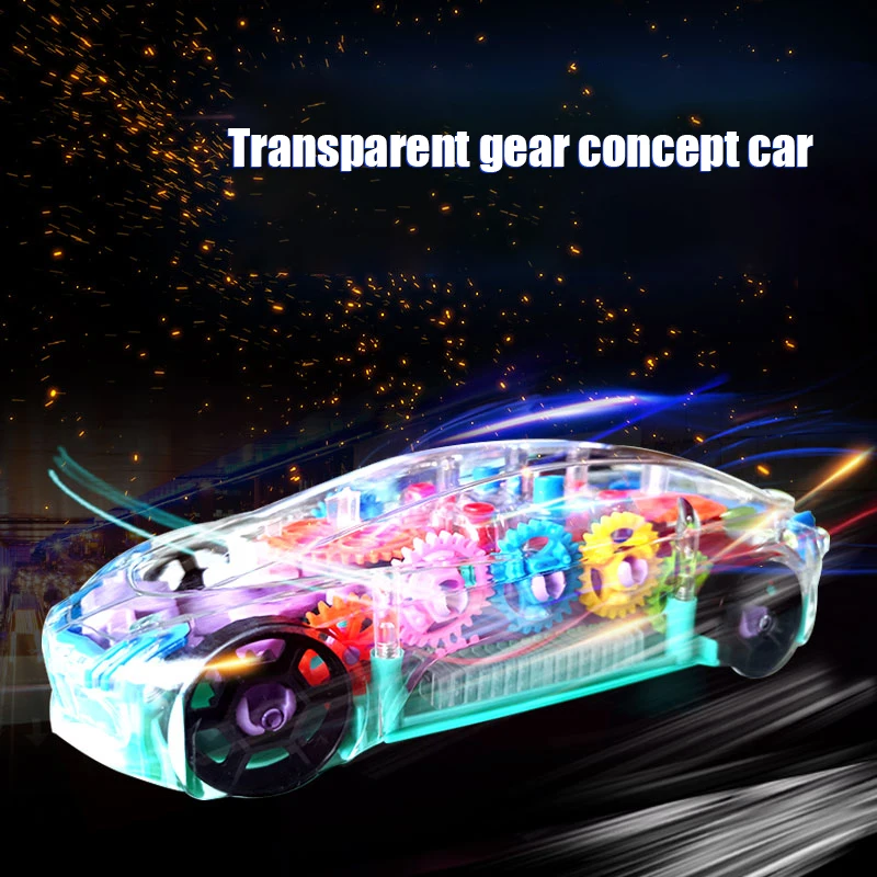 Juguete de coche de carreras eléctrico para niños, luz transparente, LED colorida, música, engranaje mecánico, modelo luminoso, regalo para niños