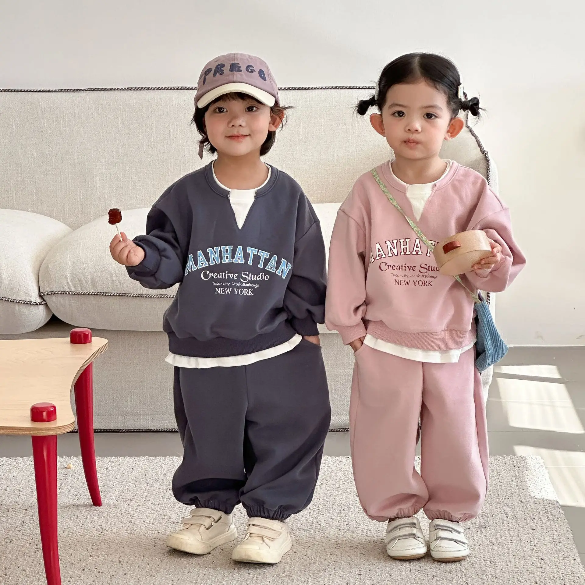

2026 Spring New Children Long Sleeve Clothes Set Boys Girls Letter Sweatshirt + Sweat Pants 2pcs Suit Cotton Kids Casual Outfits