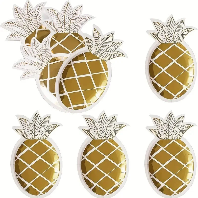 8pcs hot stamping pineapple paper plate disposable cake dinner plate birthday party tableware party layout paper plate wholesale