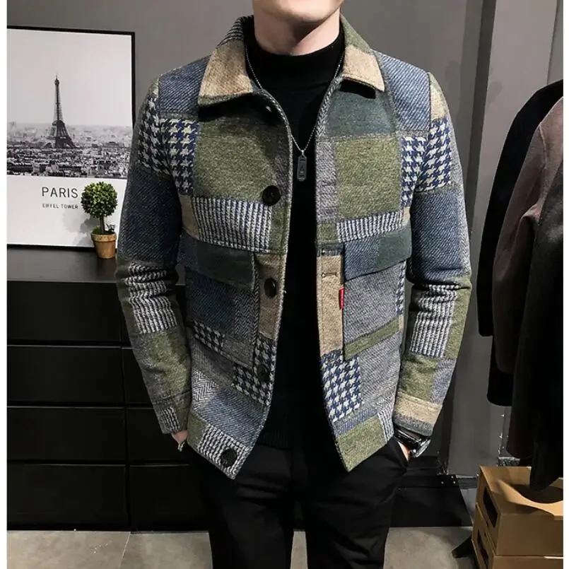 

2024 Men Winter Fleece Suit Jacket New High-quality Self-cultivation Warmth Fashion Casual Maj Clothing Plaid Men Blazer Coat