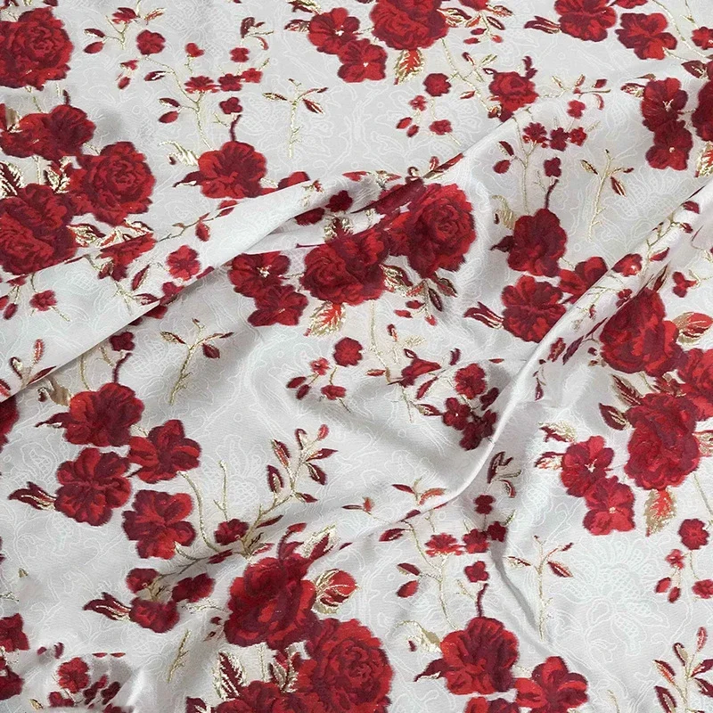 Embossed Rose Golden Silk Yarn Dyed Jacquard Fabric Retro Dress Bag Decorative Sewing Fabric