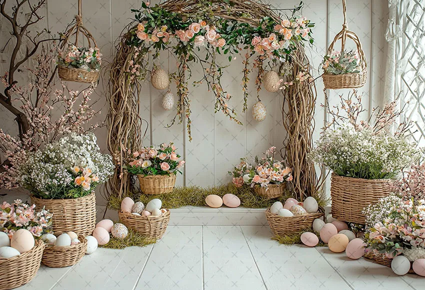 Mehofond Photography Background Spring Easter Boho Flower Arch Door Eggs Kid Birthday Party Portrait Decor Backdrop Photo Studio