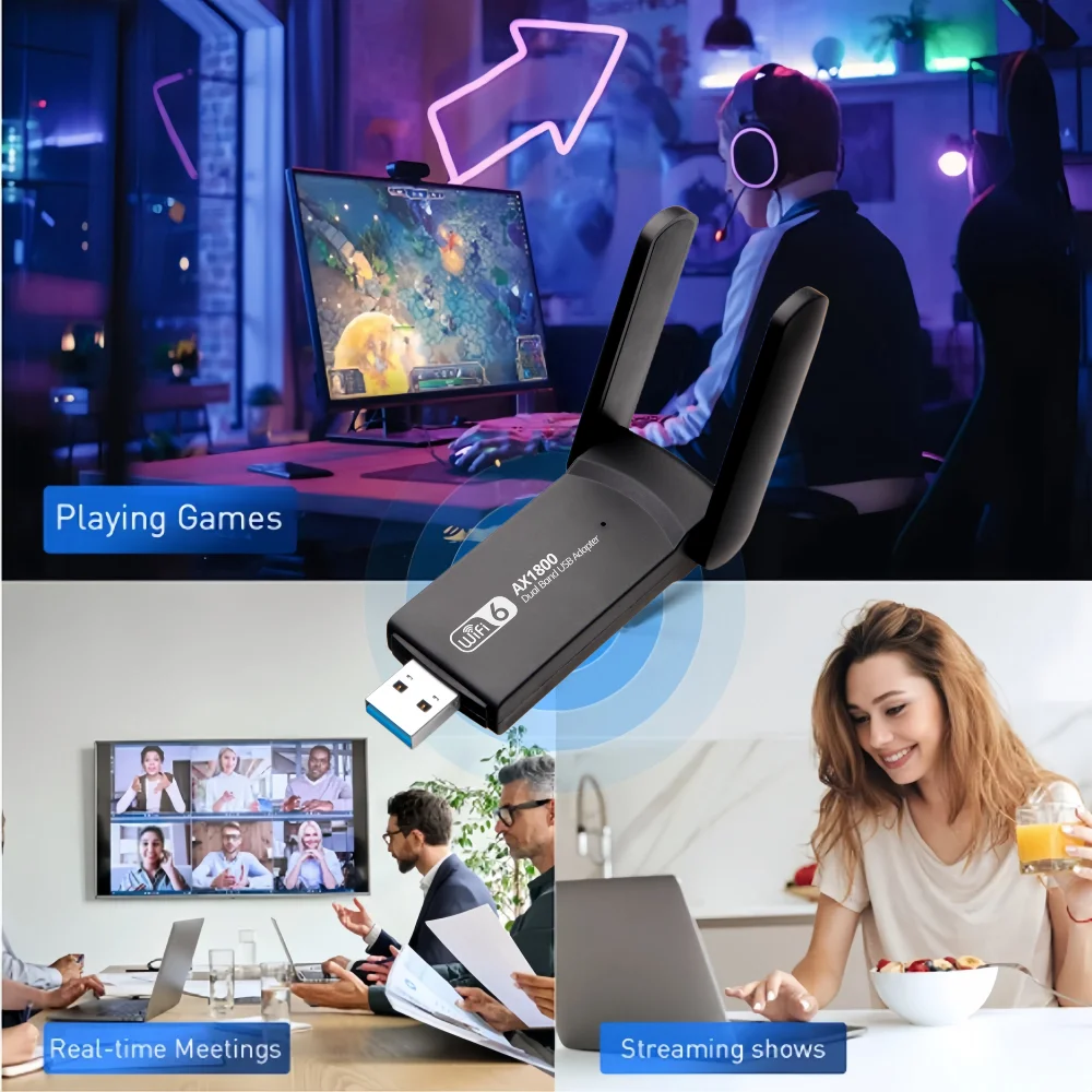 1800Mbps WIFI USB อะแดปเตอร์ Dual Band 2.4G/5GHz Wi-Fi dongle 802.11AC เสาอากาศอันทรงพลังตัวรับสัญญาณไร้สายสำหรับพีซี/แล็ปท็อปไดรเวอร์ฟรี