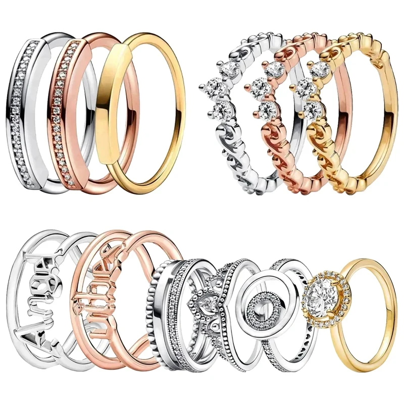 

New Hot Selling S925 Silver Crown Series Women's Signature Ring Wedding High Quality Gift Fashion DIY Charming Jewelry