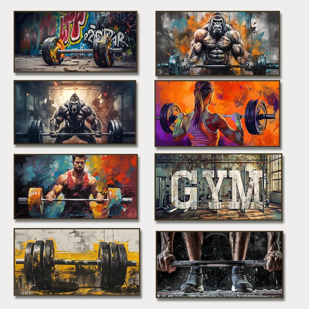 Graffiti Gorilla Barbell Canvas Painting Print Sport Motivational Wall Art Fitness Bodybuilding Poster Print Gym Home Decor