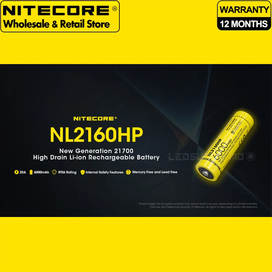 High Drain NITECORE NL2160HP 6000mAh Rechargeable Li-ion 21700 Battery by CE certified