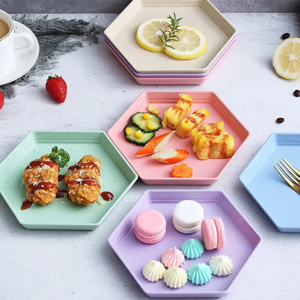 

5 Pcs Fruit Plate Set Deep Retro Hexagon Shaped Polypropylene Dessert Plate PP Clear Storage Kitchen Living Room