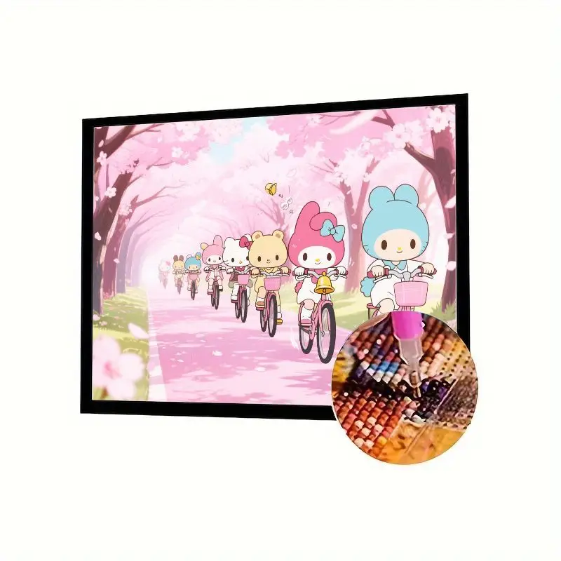 

1 шт. 5D DIY Full Drill Diamond Painting Kit, милый мультфильм My Melody Hello Kitty & Friends езда на велосипеде под розовой вишней