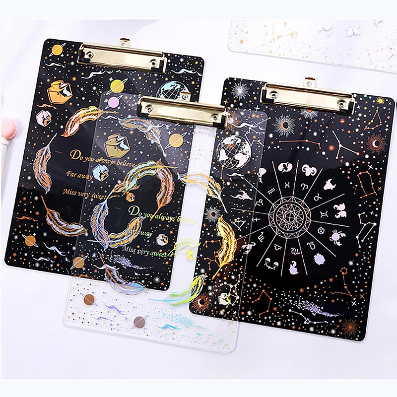 Starry Sky Series Writing Board Clip Kids Stationery A4 Paper Acrylic Pad Splint Transparent Feather Clipboard School Supplies