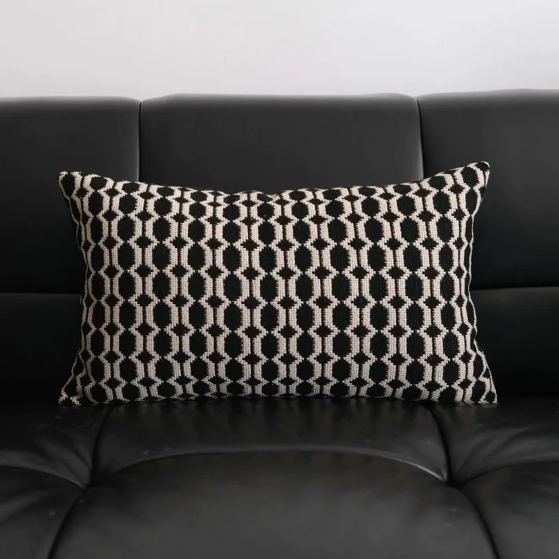 Houndstooth Crochet  Cushion Cover Nordic Minimalist Throw Pillow Covers Black and White Gray Woven Decorative Cushions for Sofa