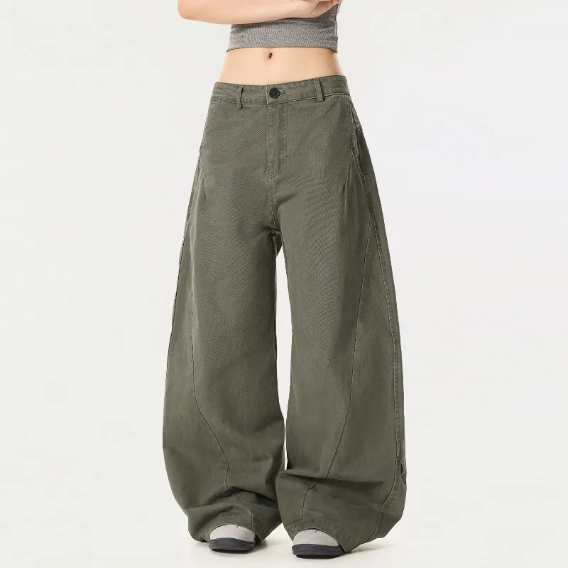 

OR FL Simple A Sense of Sophistication Curved knife 100 Cotton Women Logging Pants Trendy Brand Vibe Baggy Pants Women's Slacks