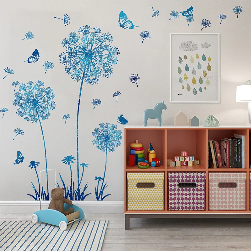 Blue dandelion sticker living room bedroom  decoration self adhesive wall art decal