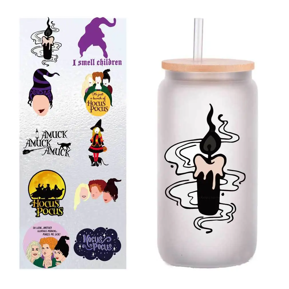 

10/pack cartoon witch UV transfer sticker Crystal label glass sticker customized four inches