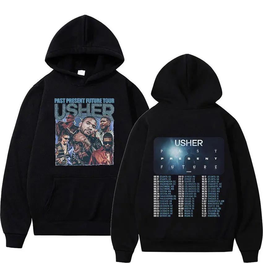 

Usher Past Present Future Tour 2024 Pullover Hoodie Men's Retro High Quality Fashion Sweatshirt Hip Hop Clothing Oversized Hoody