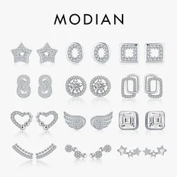 Modian New Real 925 Sterling Silver Fashion Luxury Heart Stars Circle Stud Earrings For Women Charm Wedding Fine Jewelry Brincos