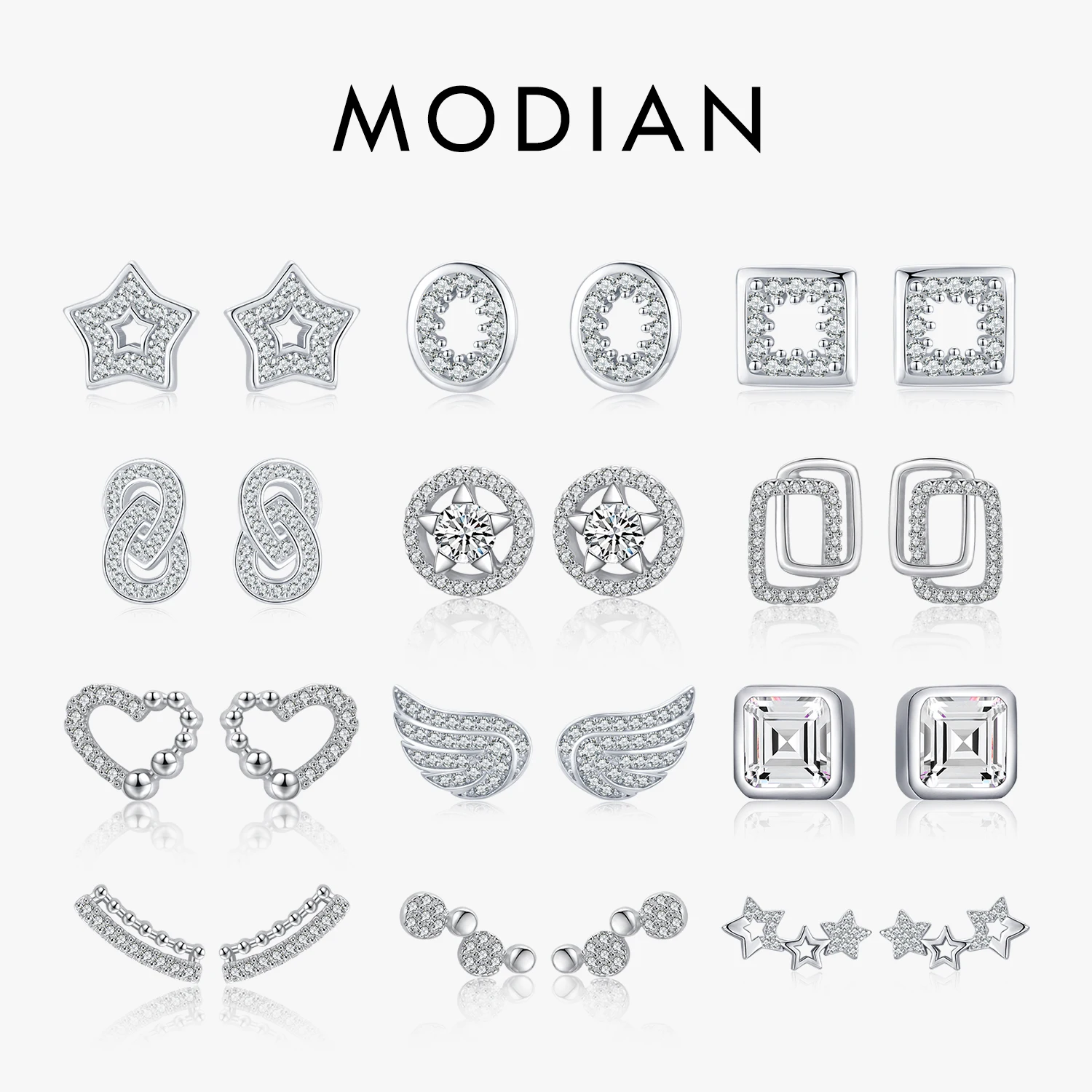 Modian New Real 925 Sterling Silver Fashion Luxury Heart Stars Circle Kolczyki sztyfty dla kobiet Urok Ślubna biżuteria Brincos