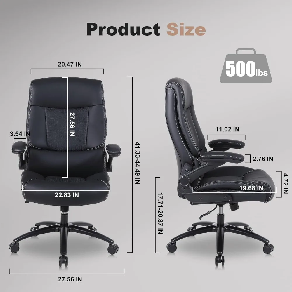 Office Chair Set of 4, 500LBS Executive Desk Chair with Lumbar Support,PU Leather Ergonomic Computer Chair with Flip-up Armrests