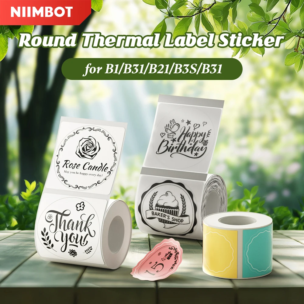 Niimbot-丸い粘着ラベル,透明な粘着紙,カラーラベル,名前タグ,b1b31 b21 b3sプリンター