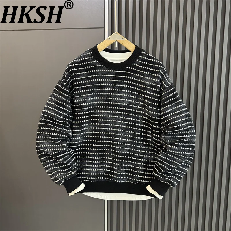 

HKSH осень-зима новая мужская трендовая полосатая толстовка с круглым вырезом и длинными рукавами контрастного цвета универсальный повседневный свободный пуловер HK13623