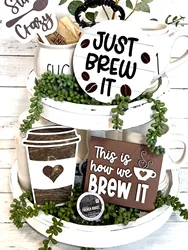 5pcs Classic Wooden Coffee Tray - Perfect Home, Bar And Cafe Decor Gift, Contemporary Layered Design  Wood Decor