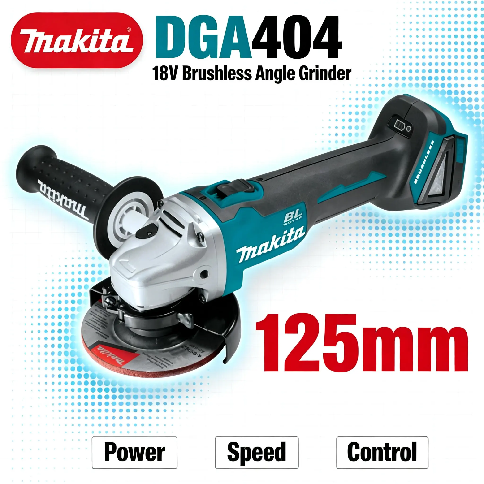 Makita DGA404 18V Bürstenloser Akku-Winkelschleifer Elektrowerkzeug zum Schneiden, Schleifen, Polieren, Metallbearbeitung, Autoreparatur, für Garage und Werkstattprojekte