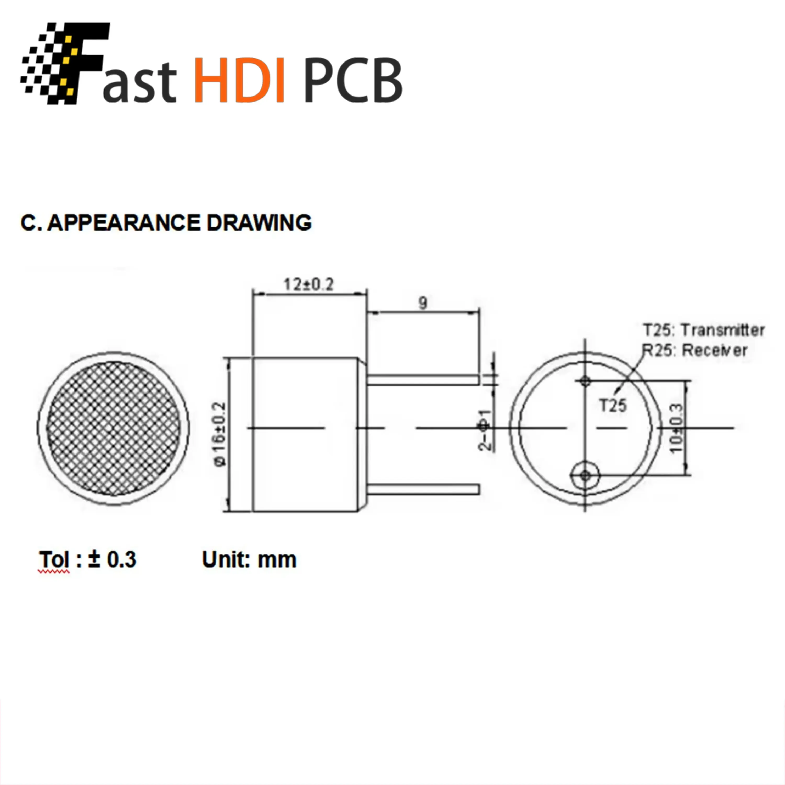 1625 Ultrasonic Sensor Transducer 25KHz 25T Open Type 16x12mm Aluminum Shell Pest Repeller Animal Repellent Distance Detecting