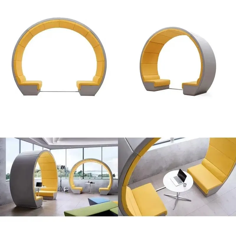 for Modern C-Leather Office Conference Sofa Set with Sofa Bed Round Private Pod for Home/Office Reception Area Metal Frame