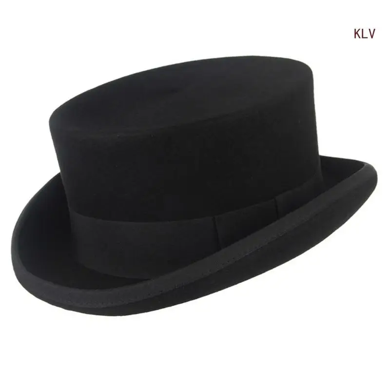 

Roll Brim Fedora Hat for Adult Fashion Black Color Panama Hat Magician Cap Wool Hat Cosplay Costume Unisex Flat Top Hat 6XDA