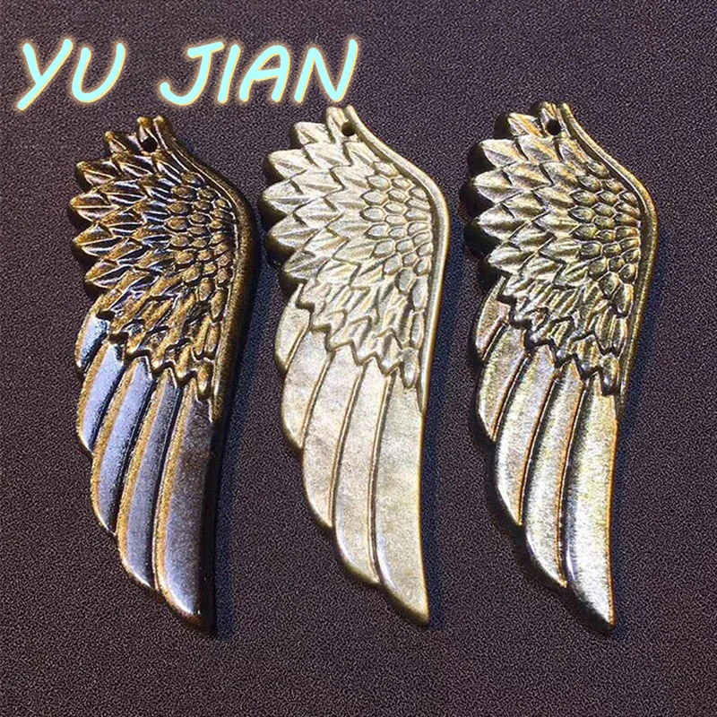 Exquisite Gold Obsidian Angel Wing Feather Pendant Ladies Men's Fashion Necklace Natural Crystal Stone Handmade Jewelry