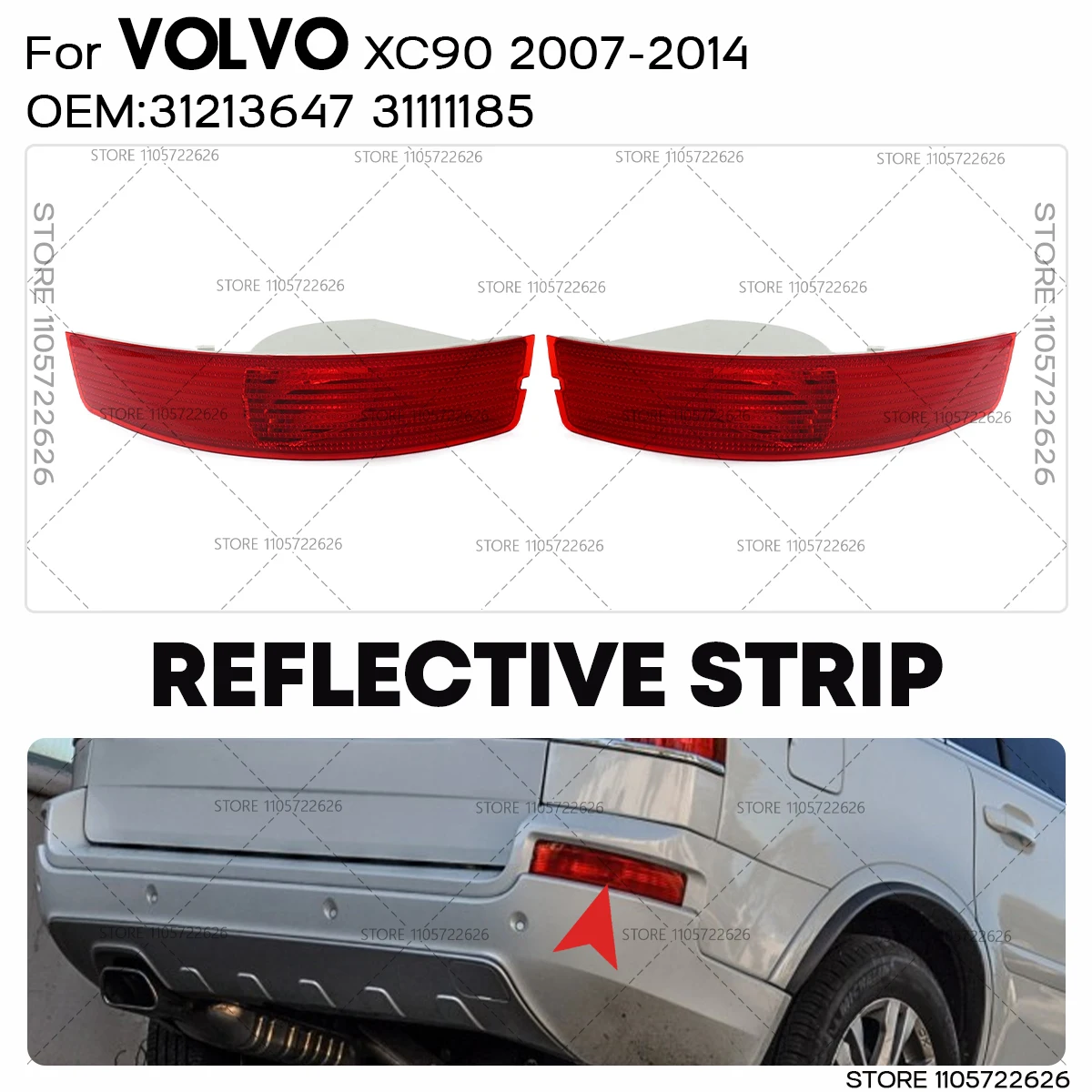 For 2007 2008 2009 2010 2011 2012 2013 2014 Volvo XC90 Bumper Reflector Warning Parking Light Reflective Strip 31213647 31111185