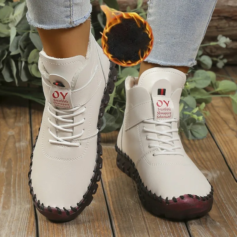 Fur Women Boots Winter Ankle Boots Hand Sewing Thread Mom Cotton Shoes for Women 2023 New Waterproof Short Snow Boot Botas Mujer