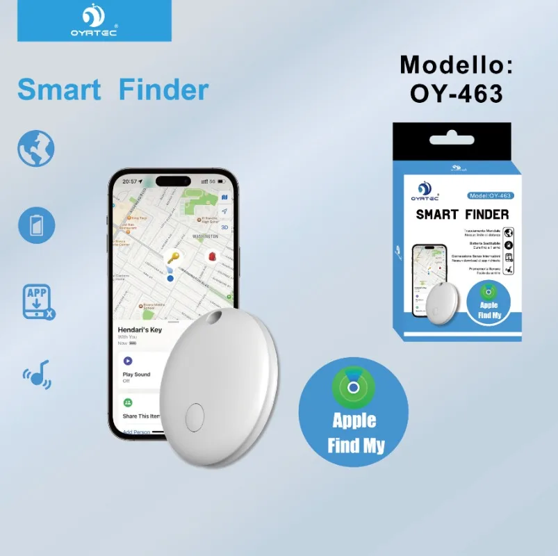 OYATEC OY-463 Traceur d'objets intelligent Bluetooth compatible avec Apple Find My, localisateur de clés anti-perte pour clés, bagages, portefeuilles, sacs, animaux de compagnie, aucune application supplémentaire requise
