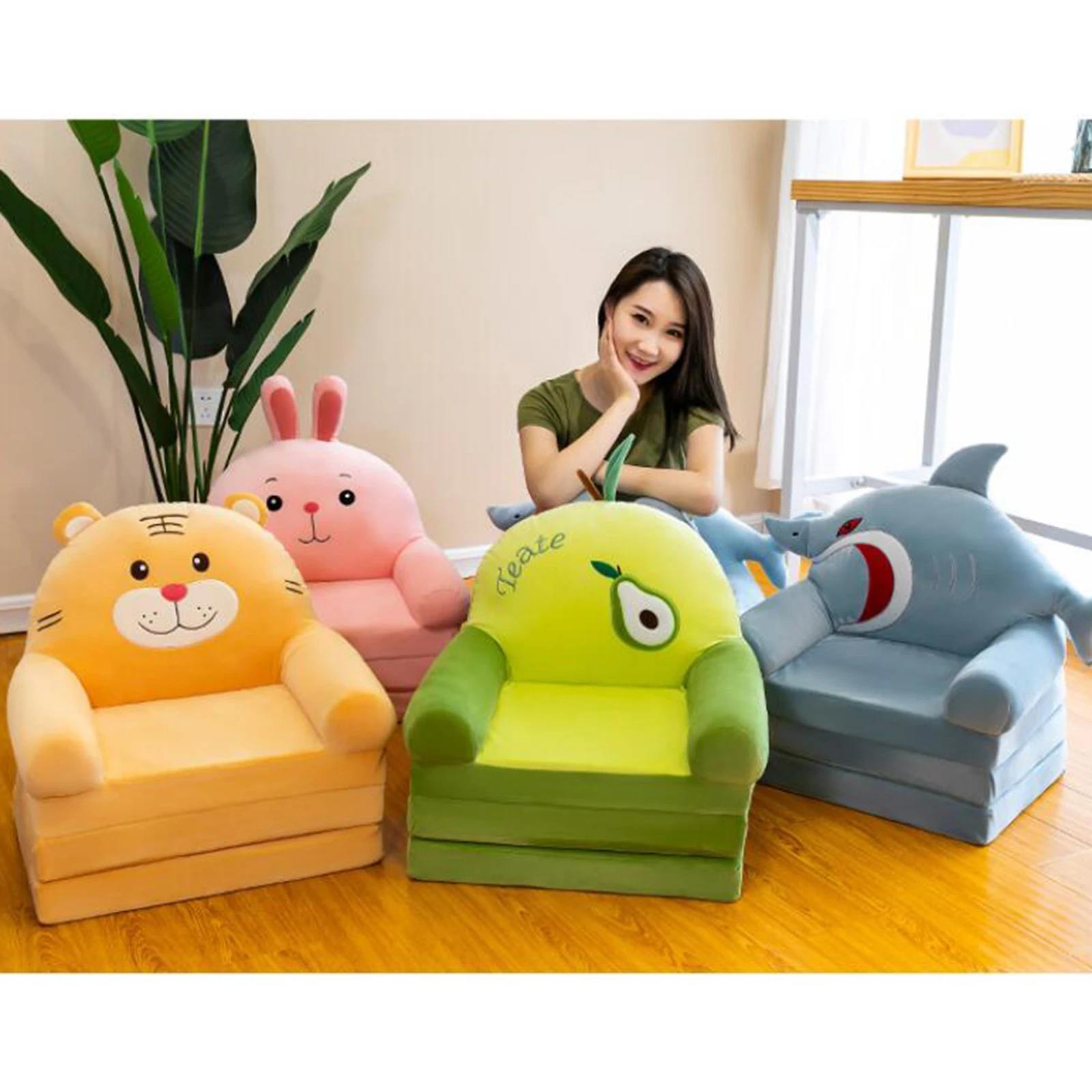 Cartoon Cute Kids Sofa Cover Foldable Breathable Washable Removable Couch Cover Armchair Slipcover for Living Room Bedroom Home