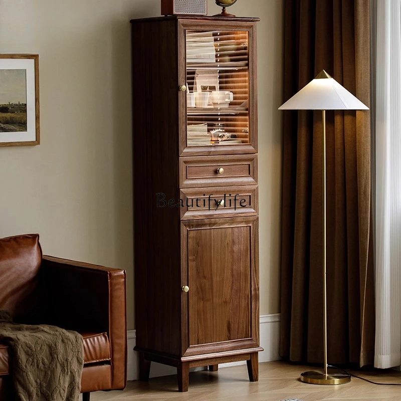 

American solid wood TV side cabinet North American black walnut retro multi-functional storage stand cabinet