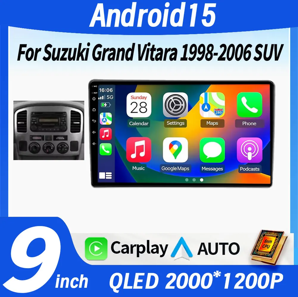 Radio de coche Android 15 para Suzuki Grand Vitara XL-7 1998 - 2005 reproductor de vídeo Multimedia navegación GPS Carplay QLED Touch estéreo 2